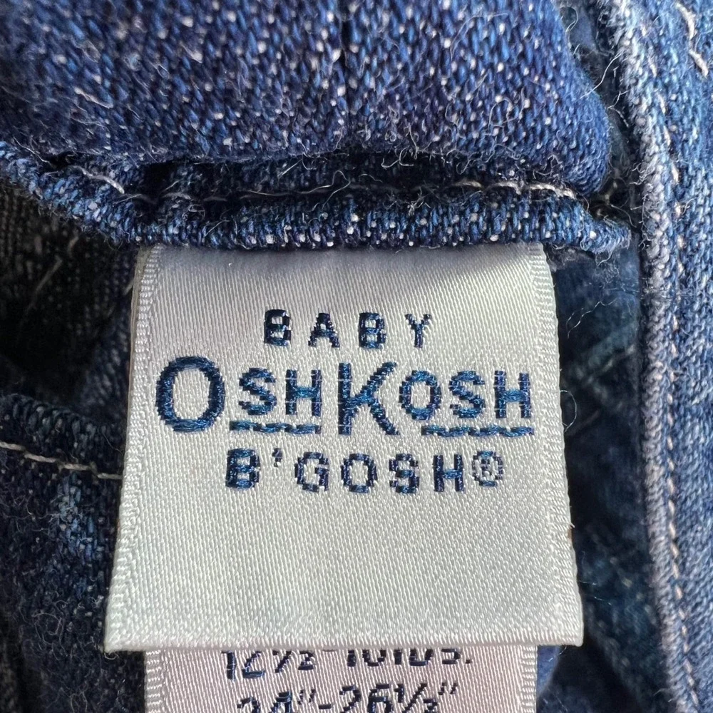 OshKosh Baby Denim Overalls Blue Embroidered Flowers Pink Fleece Trimmed 3-6M